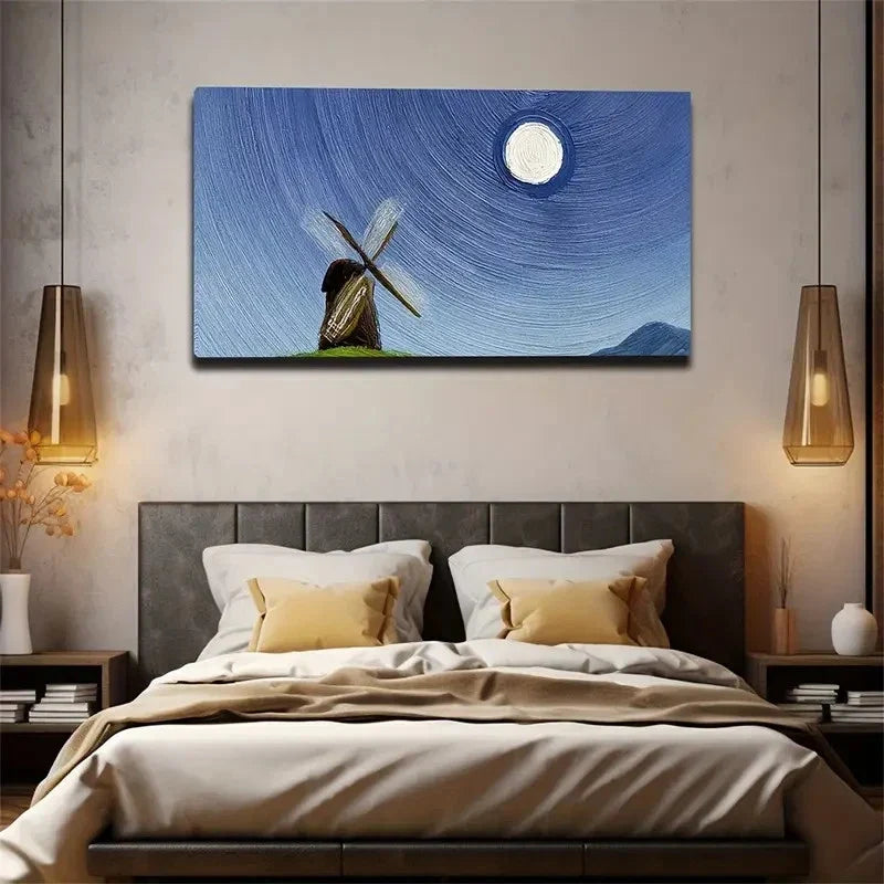 Captivating Night Sky And Wind Wall Art Canvas Office Home Room Framed 80x45cm