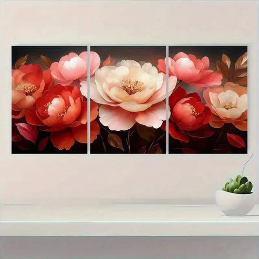 3pcs Modern Peony Flower White Peonies Metal Print Ready to Hang Art