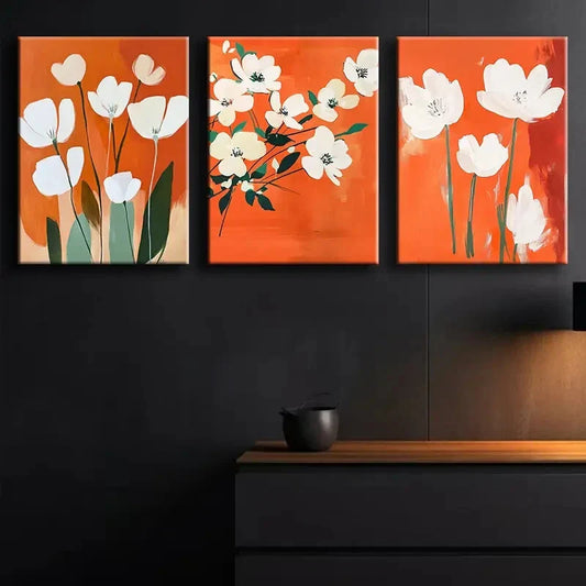 3pcs Rolled Cloth Flower Paintings Perfect Wall Art Set Canvas Framed 40x60cm - High Quality Print 100% Australian Made Wall Canvas Ready to Hang