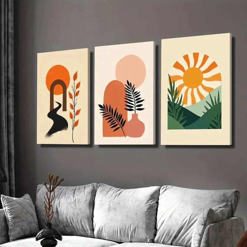 3pcs Modern Abstract 3 Boho Style Wall Art Set Canvas Framed 40x60cm - High Quality Print 100% Australian Made Wall Canvas Ready to Hang