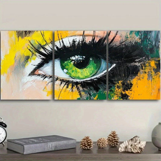 3pcs Vibrant Eye Stunning Green Yellow & White Metal Print Ready to Hang Art