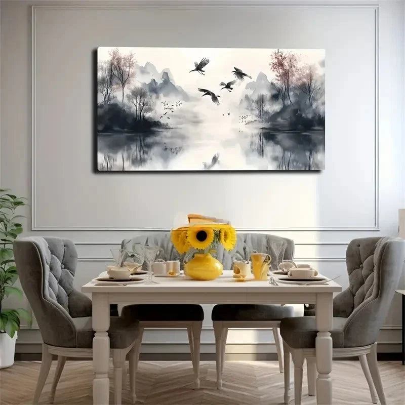 Serene Mountain & Water Lands Wall Art Canvas Office Home Room Framed 120x60cm
