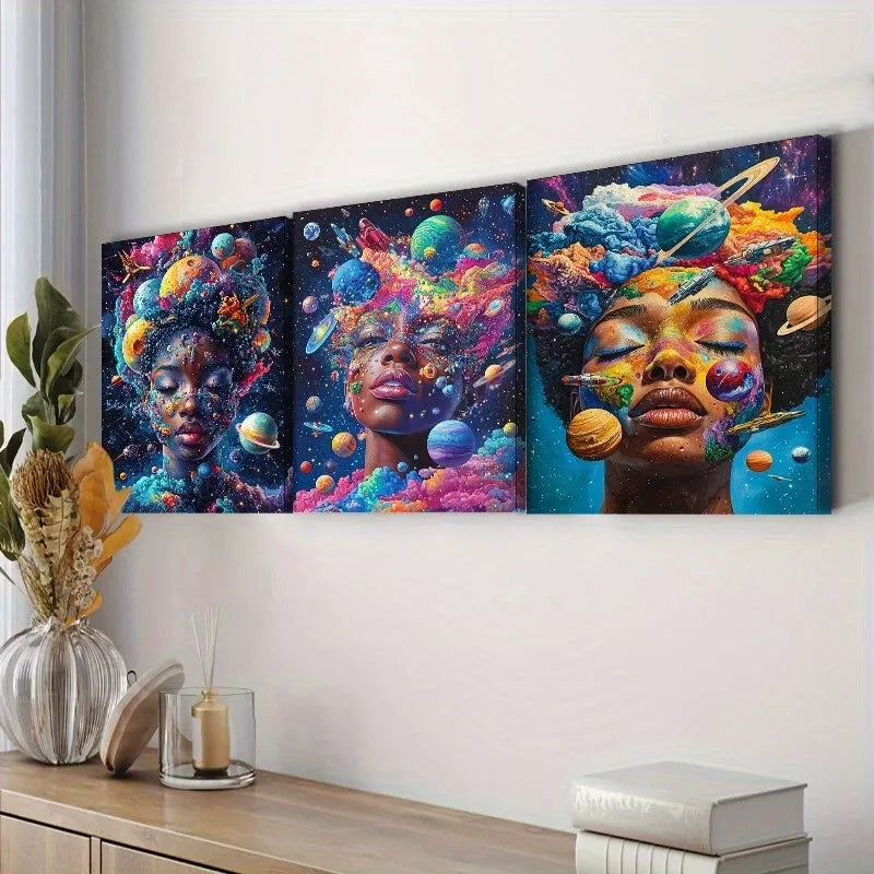 3pcss Art Deco Modern Colorful Face Design Wall Art Set Canvas Framed 40x60cm - High Quality Print 100% Australian Made Wall Canvas Ready to Hang