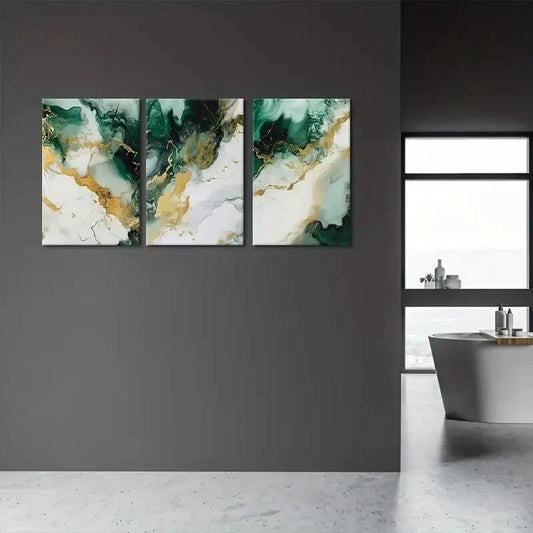 3pcs Green and Golden Abstract Metal Print Ready to Hang Art