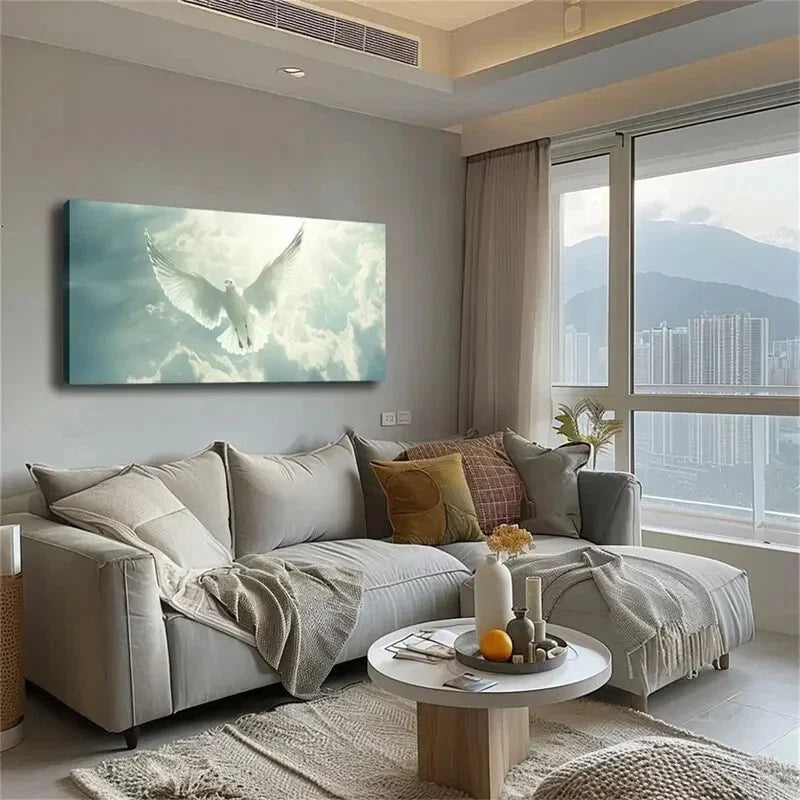 White Dove Soaring in Sky Wall Art Canvas Office Home Room Framed 120x60cm