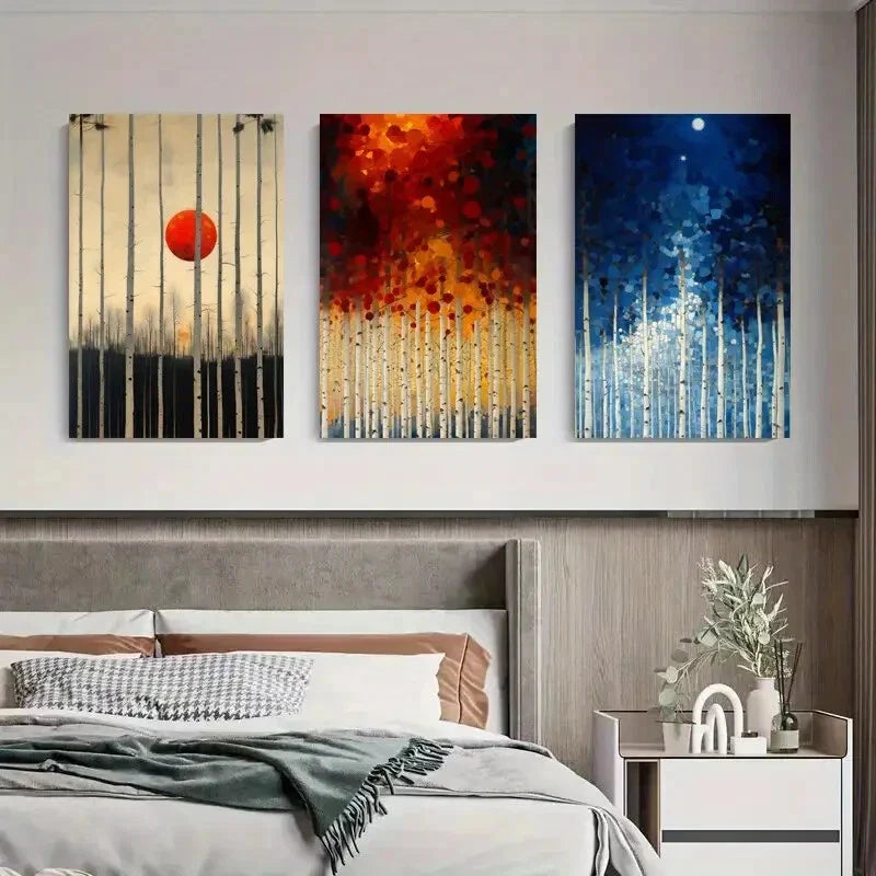 3pcs Colorful Birch Trees Abstract Tree Metal Print Ready to Hang Art