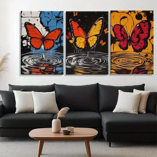3pcs Colorful Abstract Butterfly Designs Perfect Wall Art Set Canvas Framed 40x60cm - High Quality Print 100% Australian Made Wall Canvas Ready to Hang