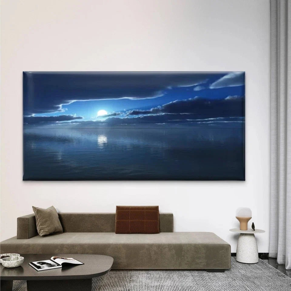 Ocean Scene with Moon ReflectionWall Art Canvas Office Home Room Framed 80x45cm