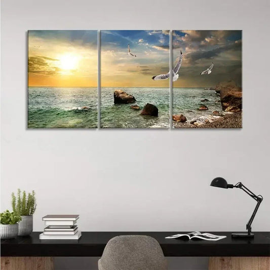 3pcs Sunset Seagull Ocean Beach Metal Print Ready to Hang Art