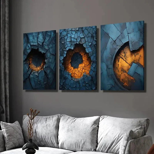 3pcs Abstract Blue Metal Texture Wall Art Set Canvas Framed 40x60cm - High Quality Print 100% Australian Made Wall Canvas Ready to Hang