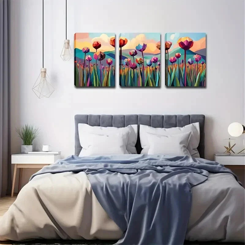 3pcs Vibrant Abstract Floral Wall Art Set Canvas Framed 40x60cm - High Quality Print 100% Australian Made Wall Canvas Ready to Hang