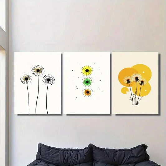 3pcs Modern Minimalist Dandelion Metal Print Ready to Hang Art