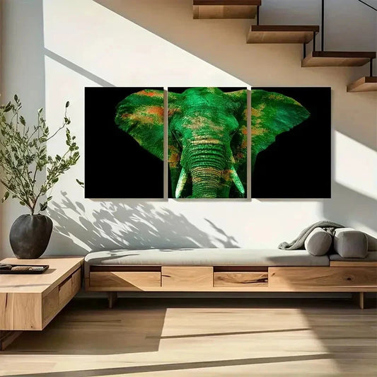 3pcs Green Elephant Watercolor Painting Wall Art Set Canvas Framed 40x60cm - High Quality Print 100% Australian Made Wall Canvas Ready to Hang