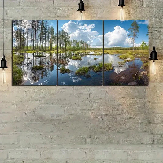 3pcs Forest and Wetlands Panoramic Trees Scenery Metal Print Ready to Hang Art