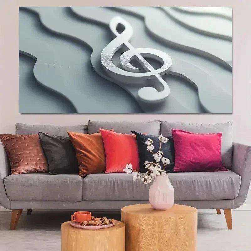 Abstract Treble Clef & Waves Wall Art Canvas Office Home Room Framed 80x45cm