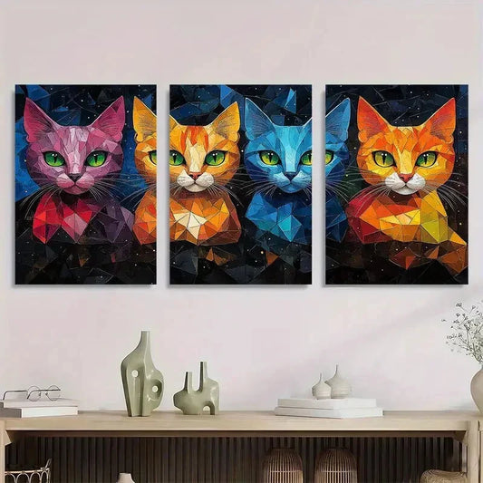 3pcs Abstract Style with Bold Colors Background Metal Print Ready to Hang Art