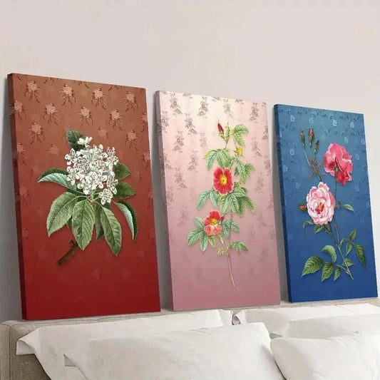 3pcs Colorful Modern Botanical Flowers Wall Art Set Canvas Framed 40x60cm - High Quality Print 100% Australian Made Wall Canvas Ready to Hang