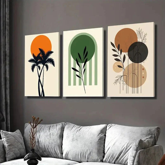 3pcs Tropical Palm Tree, Green Leaves Orange Wall Art Set Canvas Framed 40x60cm - High Quality Print 100% Australian Made Wall Canvas Ready to Hang