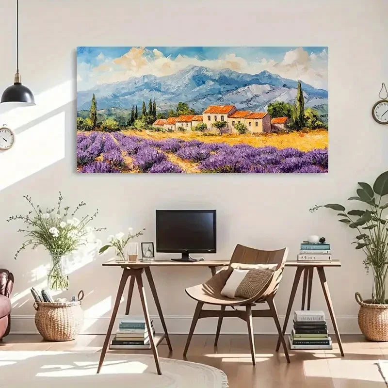 Modern Farmhouse Lavender Field Wall Art Canvas Office Home Room Framed 120x60cm