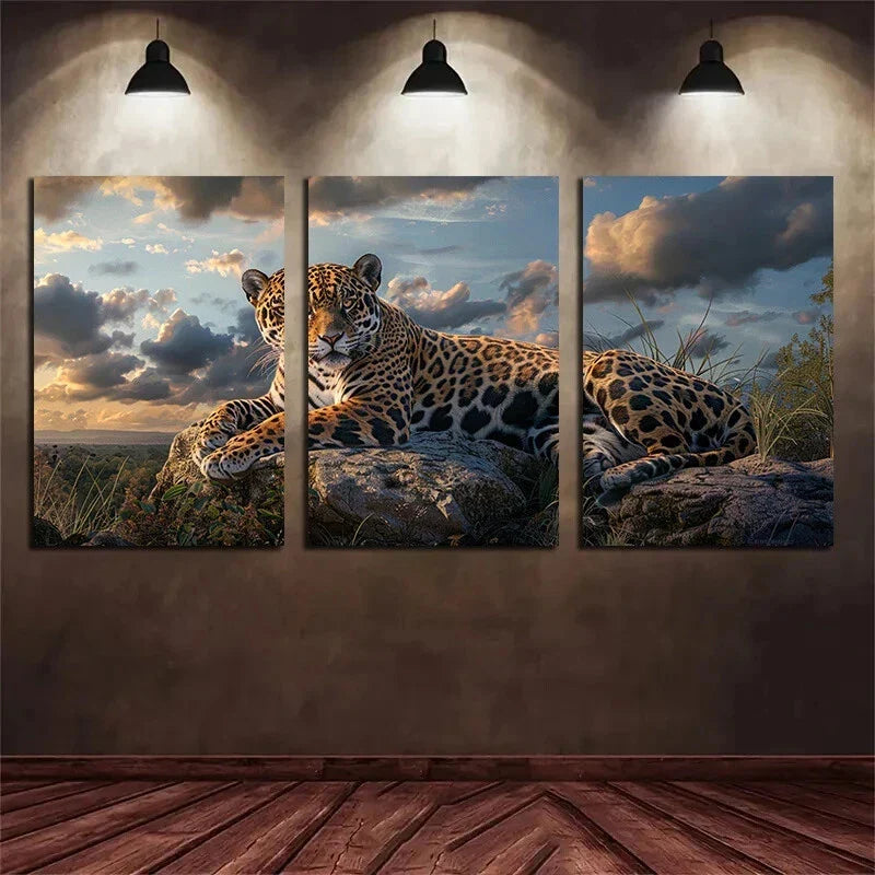 3pcs Jaguar Majestic Big Cat in Jungle Metal Print Ready to Hang Art