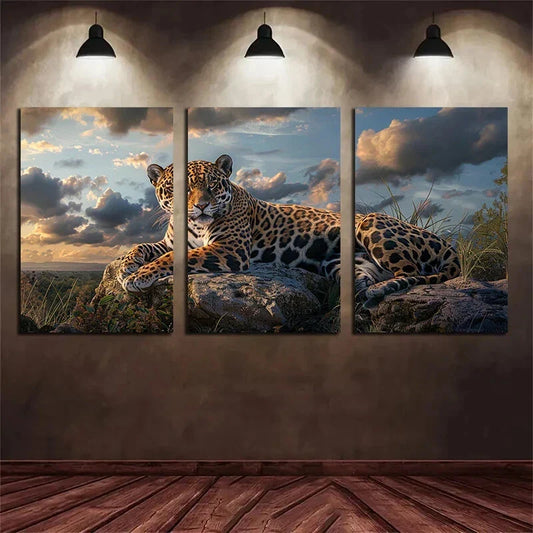 3pcs Jaguar Majestic Big Cat in Jungle Metal Print Ready to Hang Art