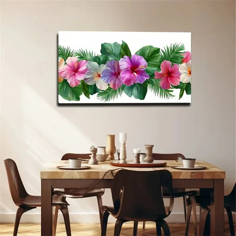 Modern Minimalist Hibiscus Flo Wall Art Canvas Office Home Room Framed 80x45cm