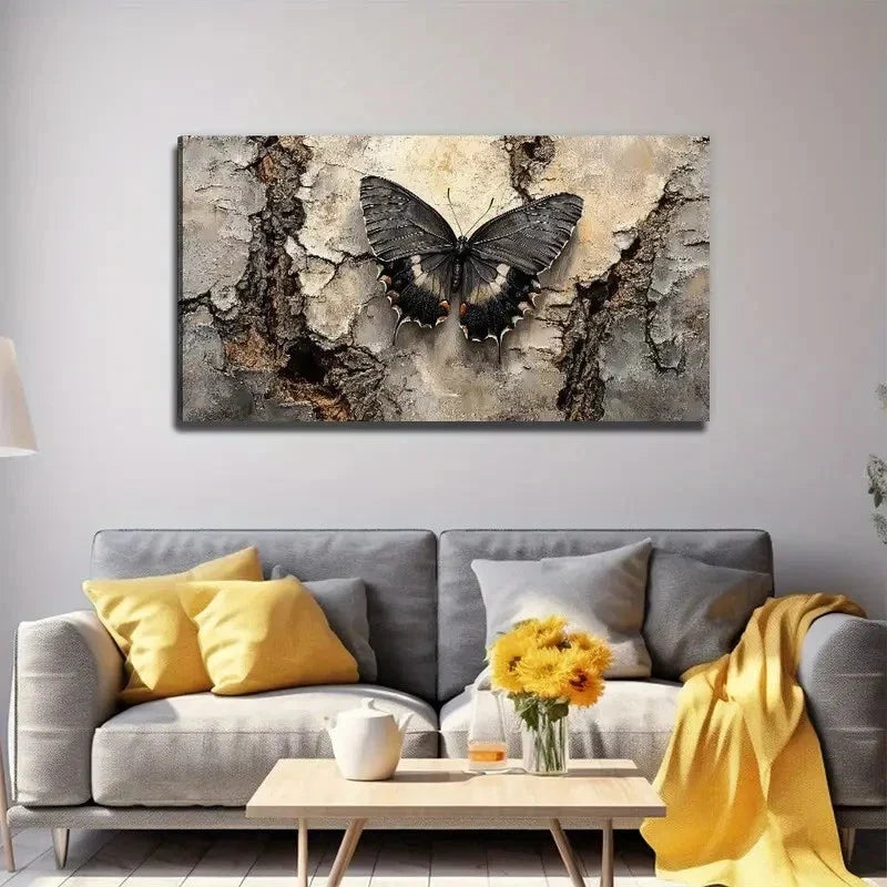 Black Butterfly Perfect Wall Art Canvas Office Home Room Framed 80x45cm