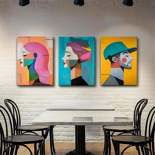 3pcs Colorful Modern Profile Portraits Perfect Wall Art Set Canvas Framed 40x60cm - High Quality Print 100% Australian Made Wall Canvas Ready to Hang