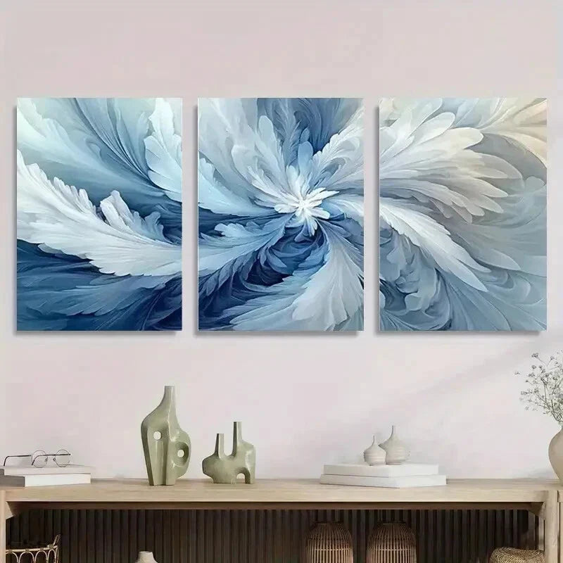 3pcs Abstract Blue and White Swirls Metal Print Ready to Hang Art