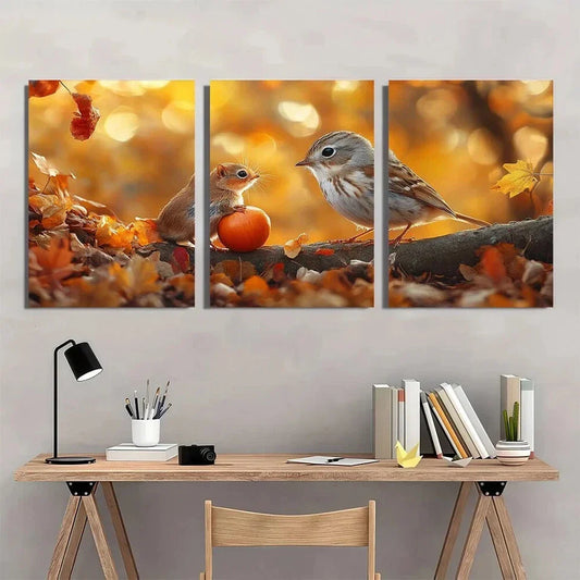 3pcs Adorable Autumn Vibrant Fall Leaves & Berries Metal Print Ready to Hang Art