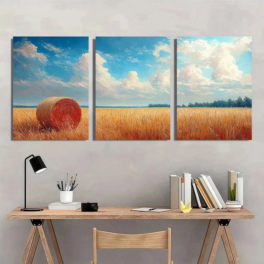 3pcs Vibrant Sunflower Field with Blue Sky Fluffy Metal Print Ready to Hang Art