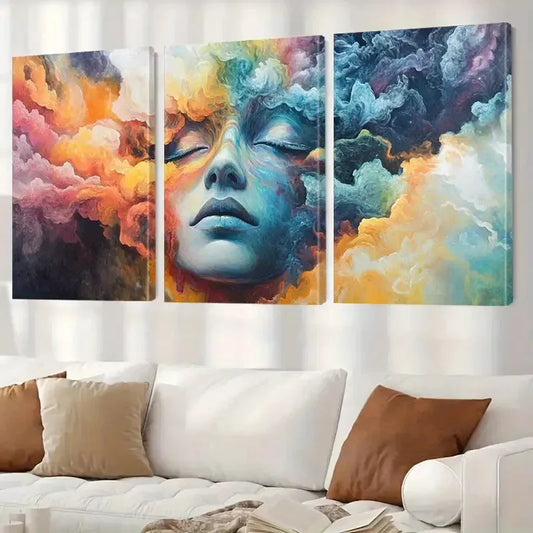 3pcs Modern Ethereal Clouds & Woman'S Face Wall Art Set Canvas Framed 40x60cm - High Quality Print 100% Australian Made Wall Canvas Ready to Hang