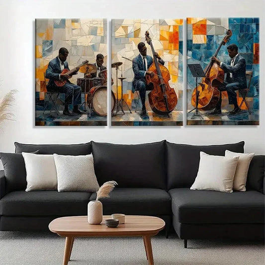 3pcs Vibrant Mosaic Style Guitarist Perfect Wall Art Set Canvas Framed 40x60cm - High Quality Print 100% Australian Made Wall Canvas Ready to Hang