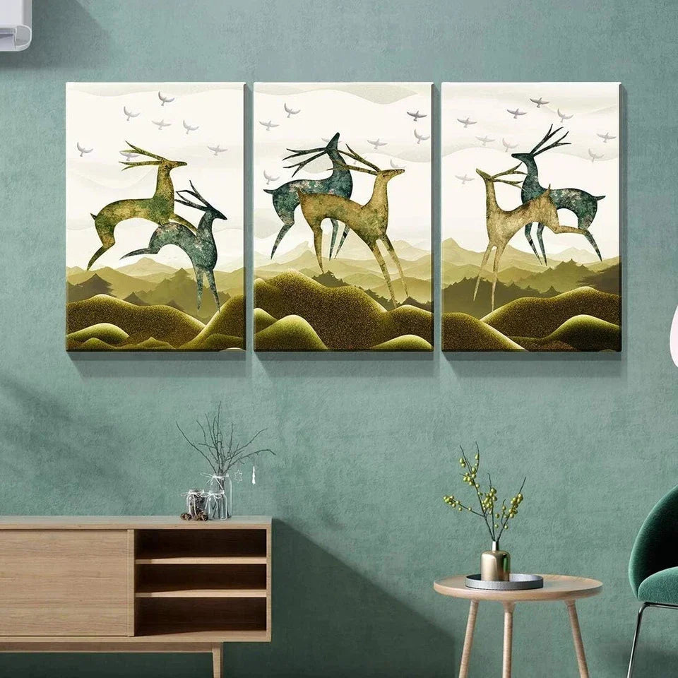 3pcs Bird and Deer Abstract Artwork Metal Print Ready to Hang Art