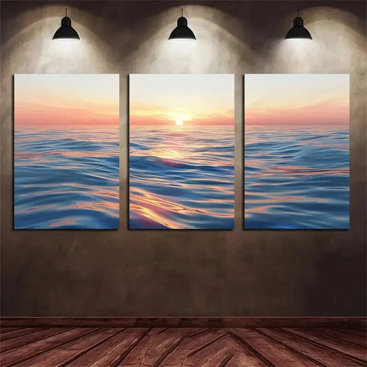 3pcs Ocean Sunrise Water Wave Metal Print Ready to Hang Art