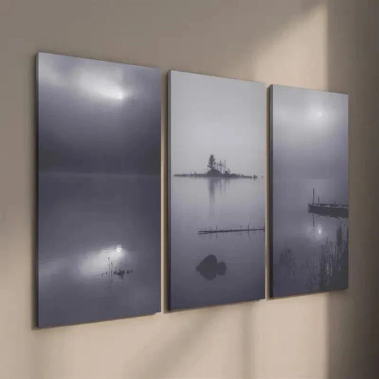 3pcs Modern Foggy Lake Misty Landscape Decor Wall Art Set Canvas Framed 40x60cm - High Quality Print 100% Australian Made Wall Canvas Ready to Hang