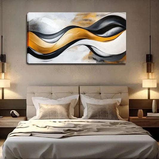 Fluid Black Orange Brown Stroke Wall Art Canvas Office Home Room Framed 120x60cm