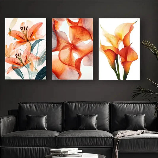 3pcs Abstract Style Red Flower Metal Print Ready to Hang Art