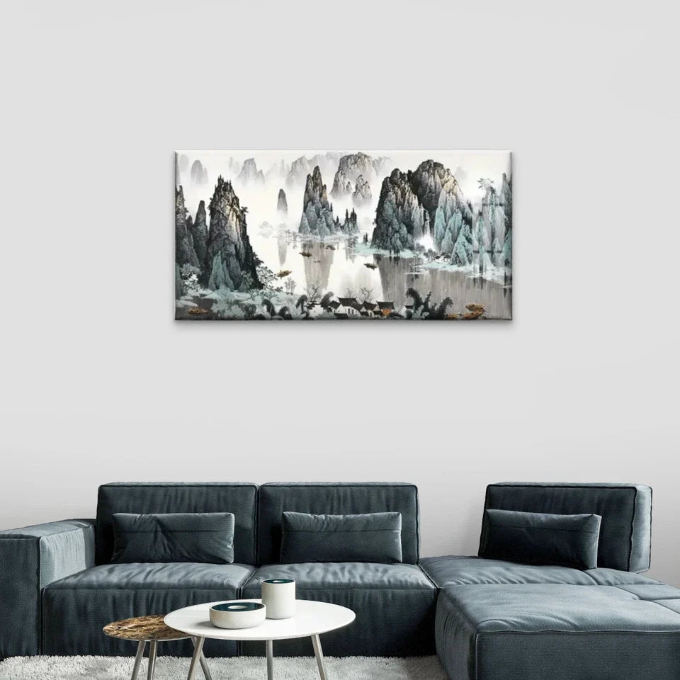 Mountains Trees Black White Wall Art Canvas Office Home Room Framed 120x60cm
