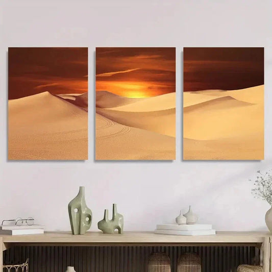 3pcs Sunset Desert Dunes Golden Sand Metal Print Ready to Hang Art