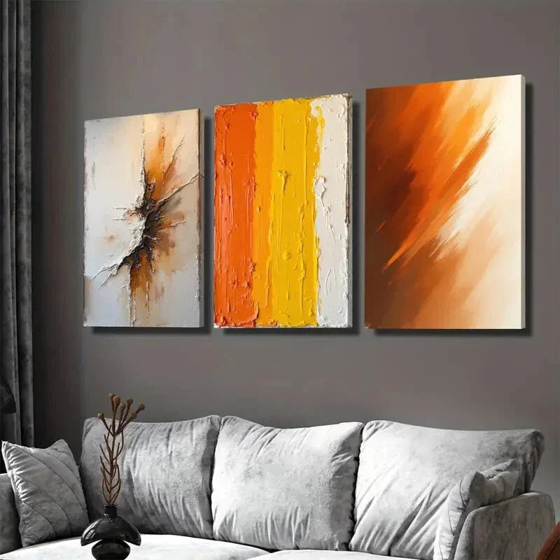 3pcs Abstract Vibrant Orange, Yellow & White Wall Art Set Canvas Framed 40x60cm - High Quality Print 100% Australian Made Wall Canvas Ready to Hang