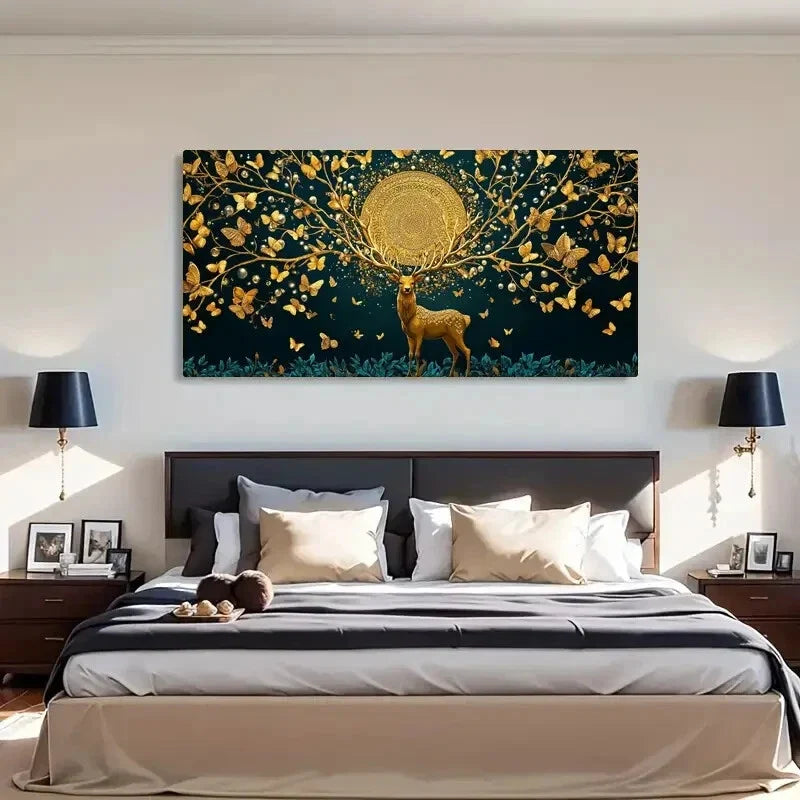 Beautiful Butterfly Golden Wall Art Canvas Office Home Room Framed 80x45cm