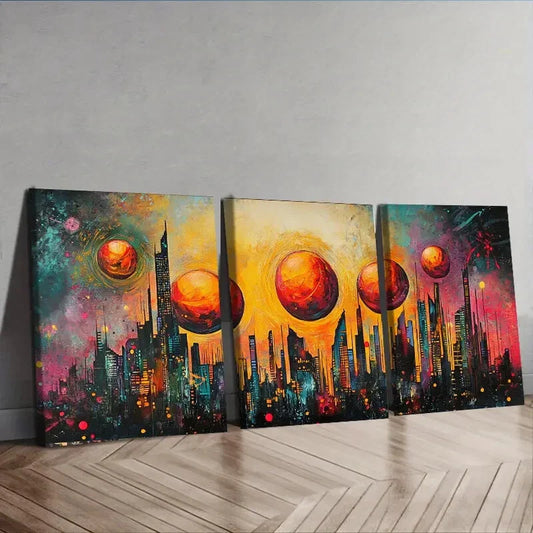 3pcs Abstract Cityscape Skyline Beach Perfect Wall Art Set Canvas Framed 40x60cm - High Quality Print 100% Australian Made Wall Canvas Ready to Hang