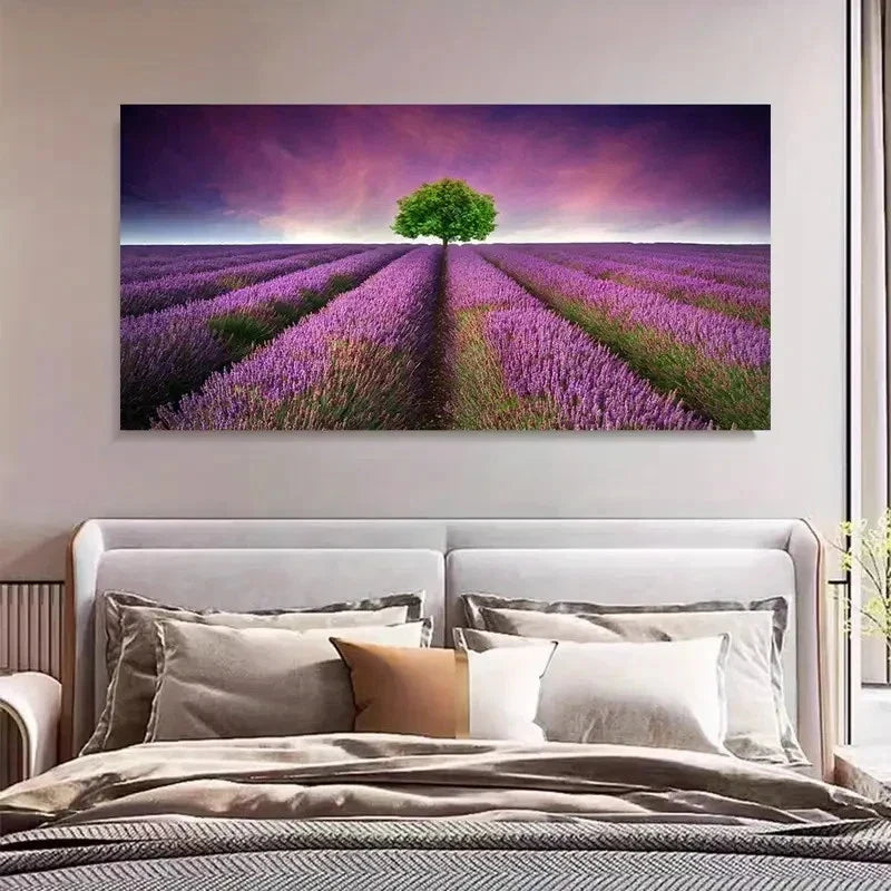Lavender Fields & Tree Of Life Wall Art Canvas Office Home Room Framed 120x60cm