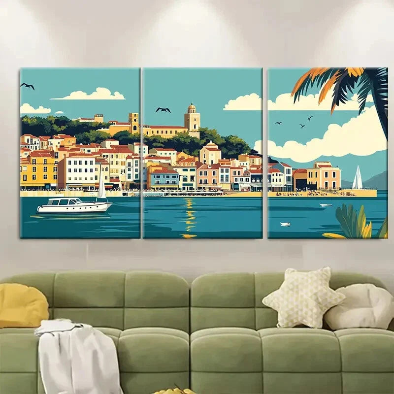 3pcs Lagos Portugal Vintage Style Metal Print Ready to Hang Art