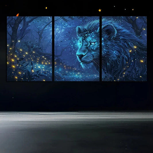 3pcs Lion Forest Guardian Stunning Golden Eyes Metal Print Ready to Hang Art
