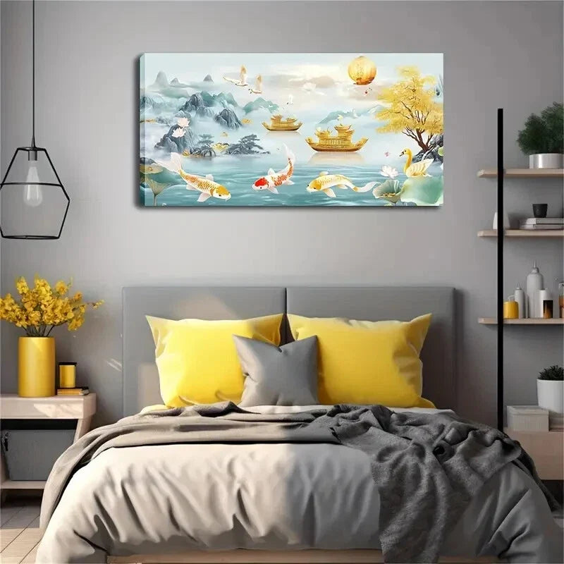 Chinese Landscape Painting Wall Art Canvas Office Home Room Framed 120x60cm