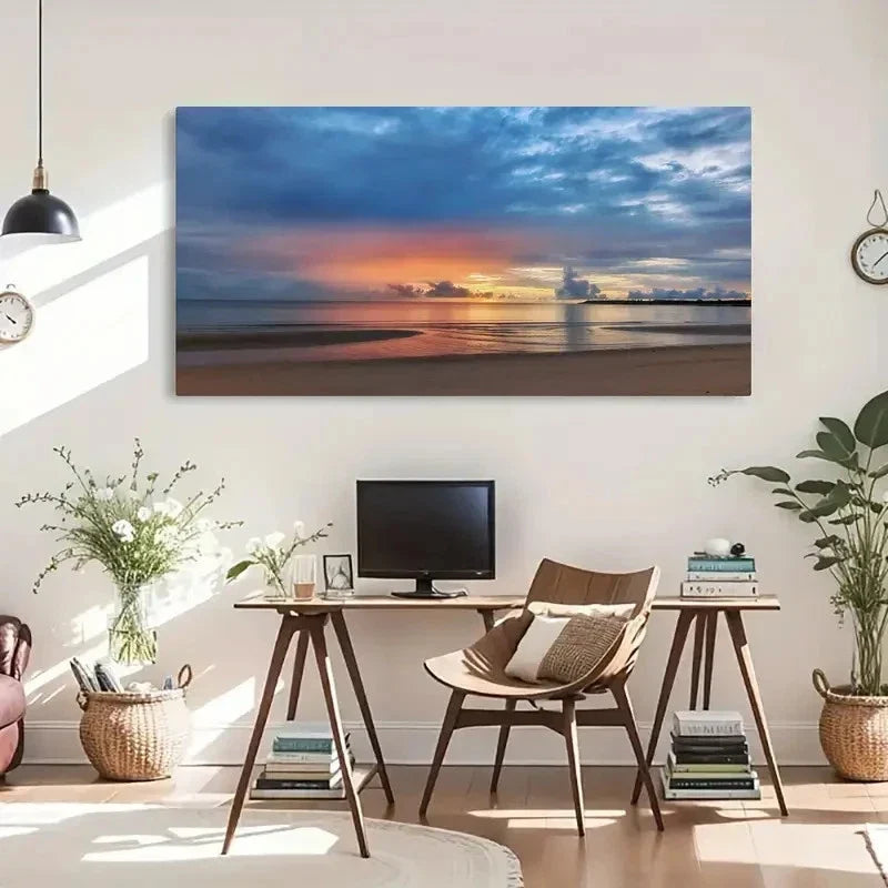 Ocean View Sunrise Australia Wall Art Canvas Office Home Room Framed 80x45cm