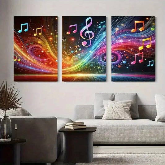 3pcs Vibrant Abstract Sound Waves, Musical Metal Print Ready to Hang Art