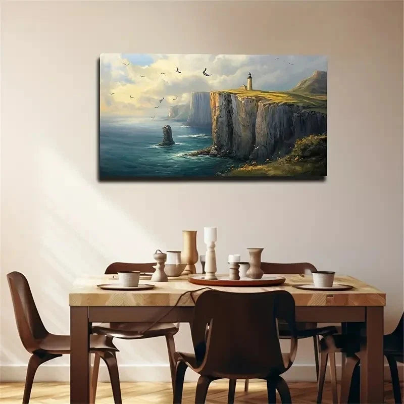 Lighthouse On The Cliff Wall Art Canvas Office Home Room Framed 120x60cm